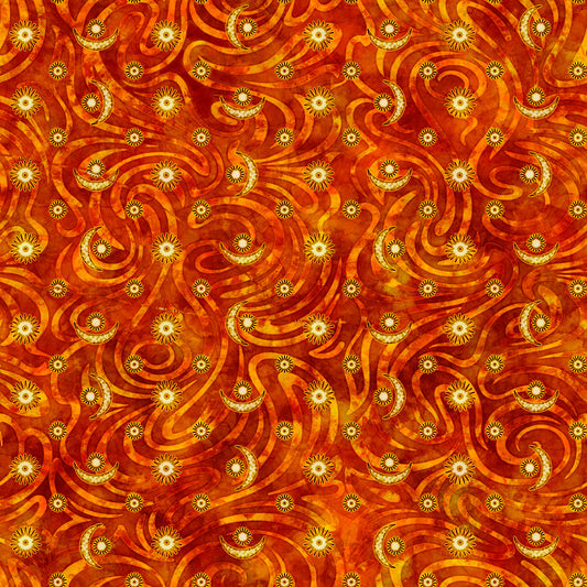 Wicked Sun and Moon Orange  Dan Brown Quilting Treasures Cotton Fabric