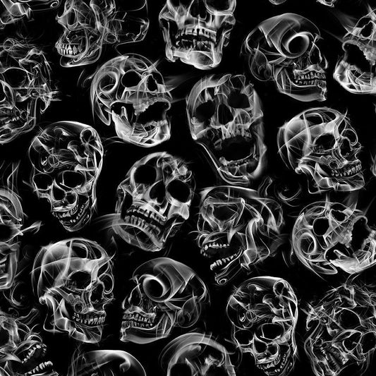 Wicked Tossed Skull and Smoke Flame Black Timeless Treasures Cotton Fabric