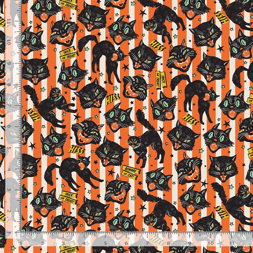 Wicked Willow Trick or Treat Cats Orange Timeless Treasures Cotton Fabric TT-WICKED-CD4159-ORANGE | US Fabric Shop