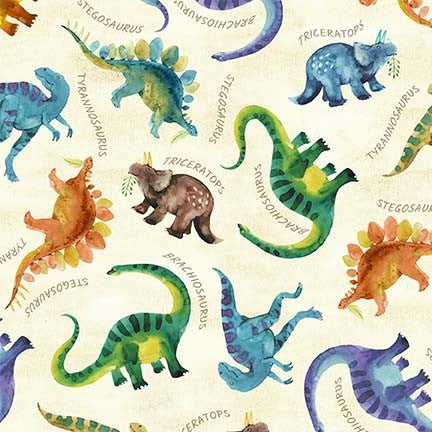 Wild One Dino and Friends Cream Michael Miller Cotton Fabric