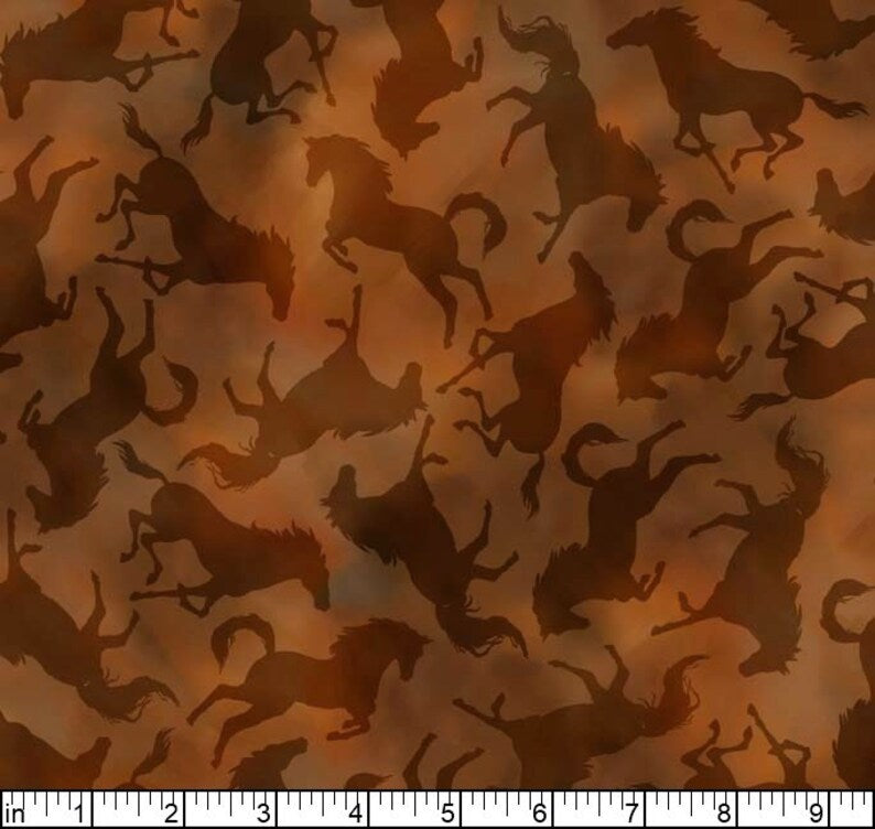 Wild Horses Horse Silhouettes Brown Carol Cavalaris Quilting Treasures Cotton Fabric