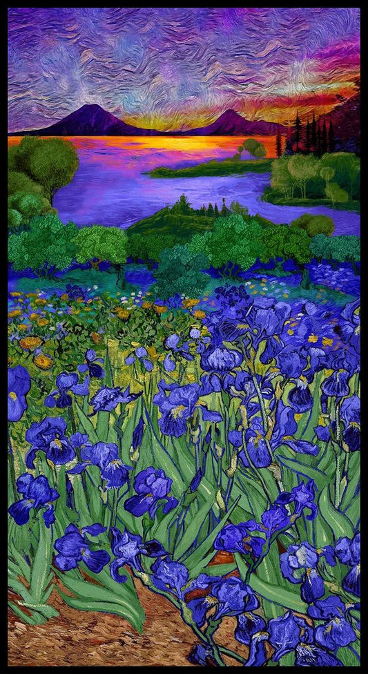 Wild Iris Landscape Panel 24” Multi Chong-A Hwang Timeless Treasures Cotton Fabric