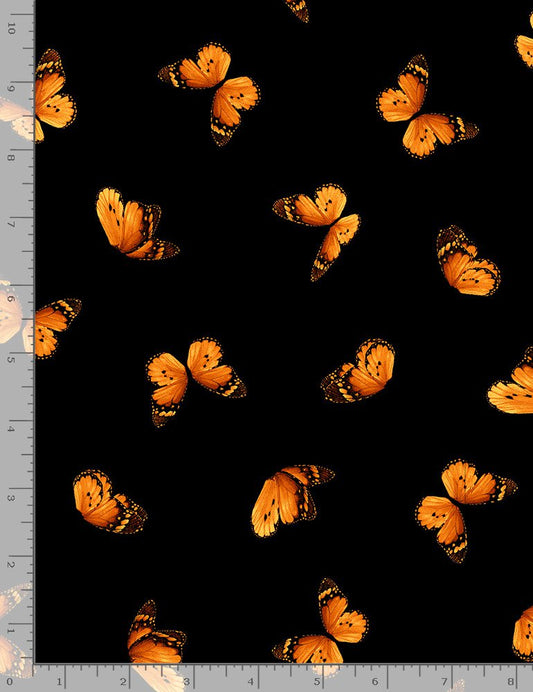 Wild Poppy Tossed Butterflies Black Chong-A-Hwang Timeless Treasures Cotton Fabric