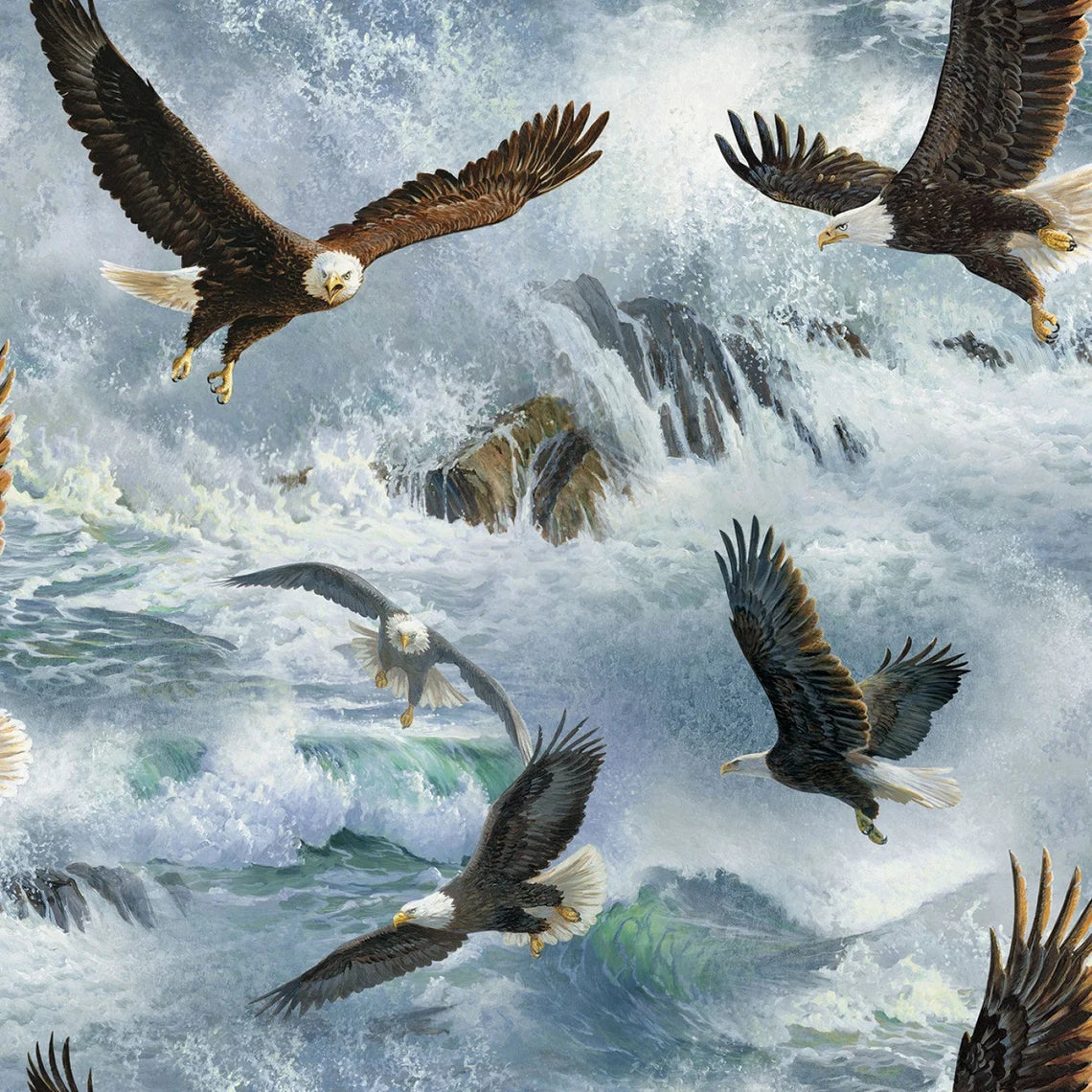 Wild Wings Quest of The Hunter Eagle Flight Blue Springs Creative Cotton Fabric