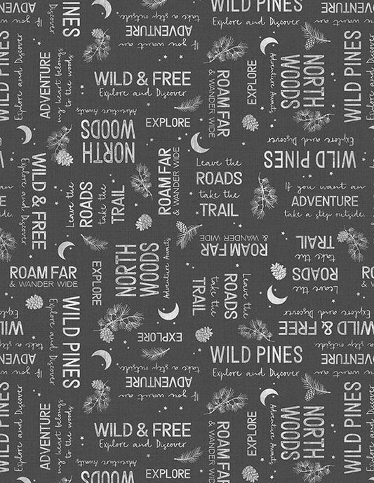 Wild Woods Lodge Word Toss  Black PDR LLC Cotton Fabric