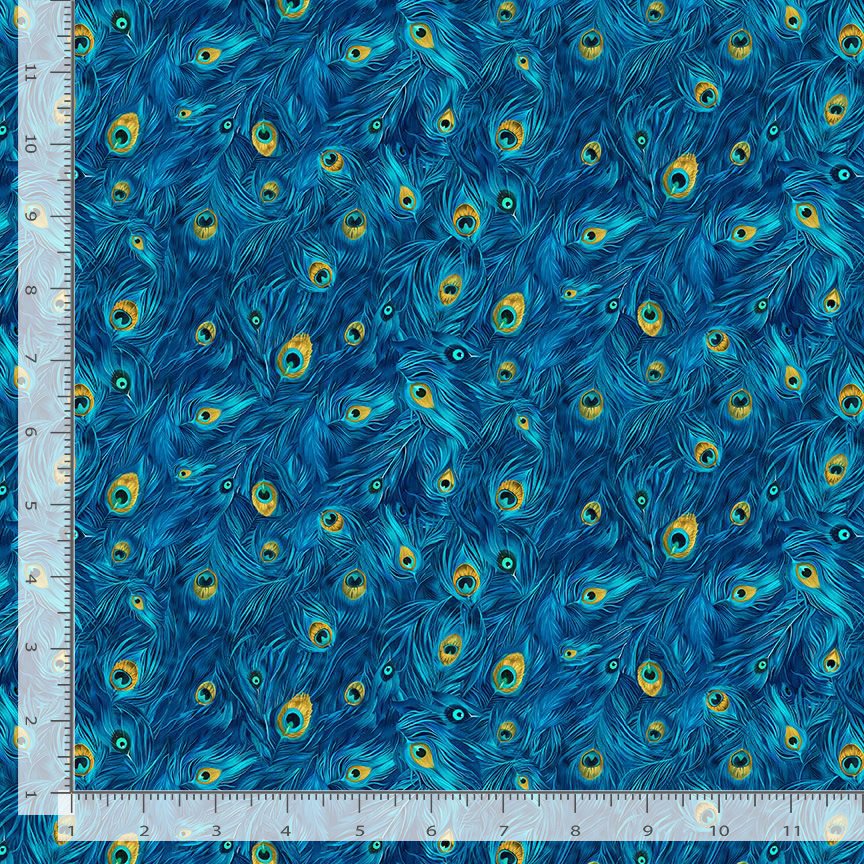 Wild Beauty Packed Peacock Plumes Royal Timeless Treasures Cotton Fabric TT-PLUME-CD3965-ROYAL | US Fabric Shop