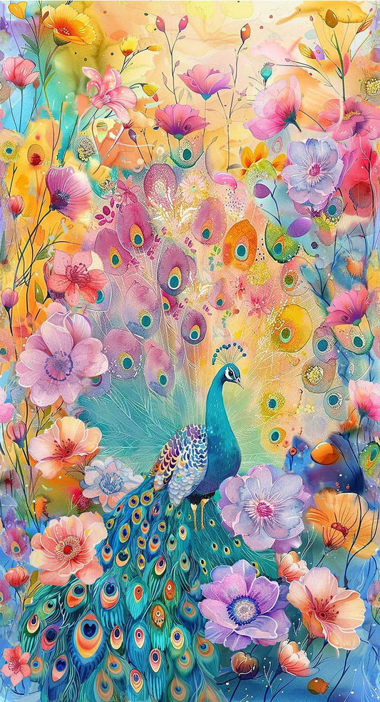 Wild Beauty Peacock Floral Panel 24" Multi Timeless Treasures Cotton Fabric TT-PANEL-CD3960-MULTI