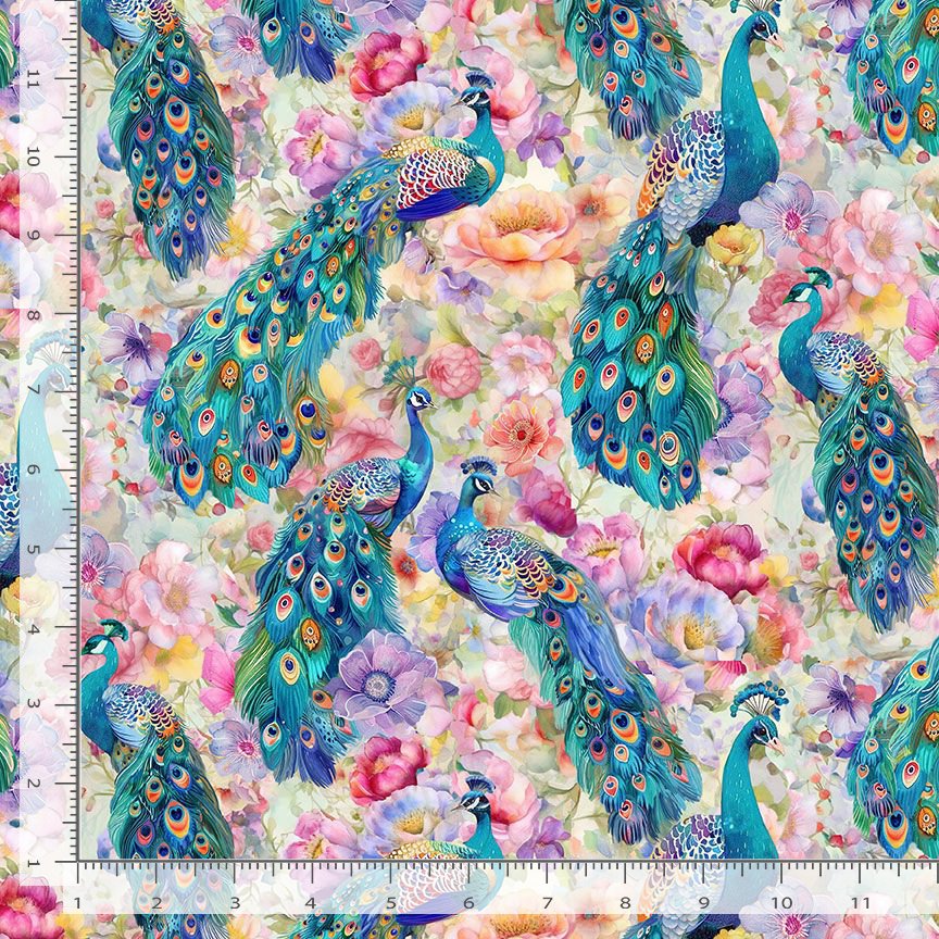 Wild Beauty Peacock on Floral Multi Timeless Treasures Cotton Fabric TT-PLUME-CD3962-MULTI