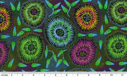 Wild Bush Banana Green Pink Lauren Daneic M&S Textiles Australia Cotton Fabric MSTA-WBBP-GreenPink