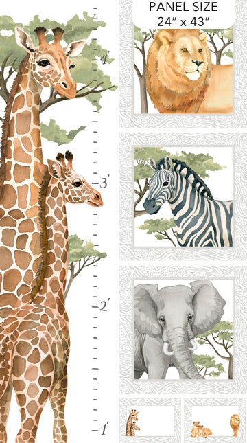 Wild One Growth Chart Panel 24" White Multi Deborah Edwards Northcott Studio Cotton Fabric
