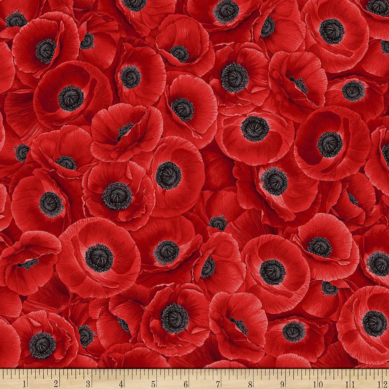 Wild Poppy Packed Poppies Timeless Treasures Cotton Fabric TT-C8474 Re ...