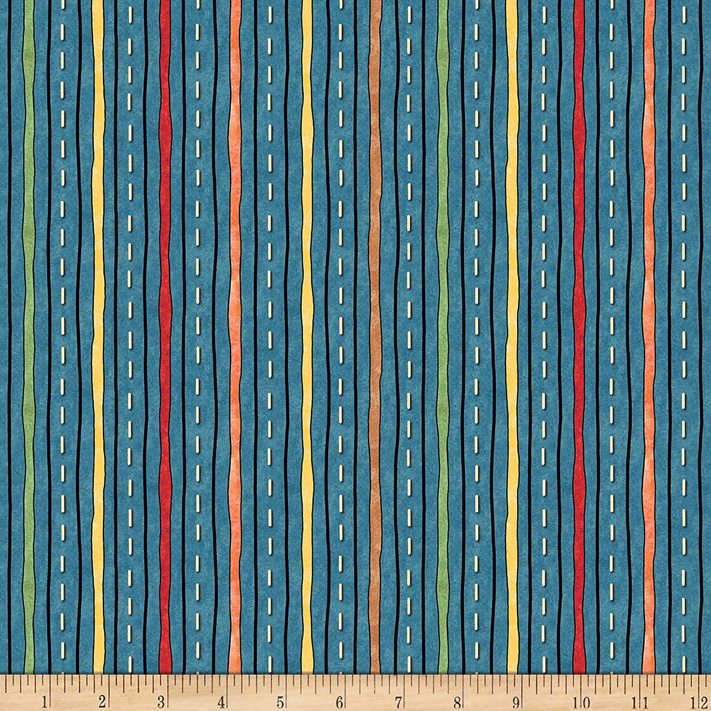 Wild Things Stripe Dark Dusty Blue Quilting Treasures Cotton Fabric
