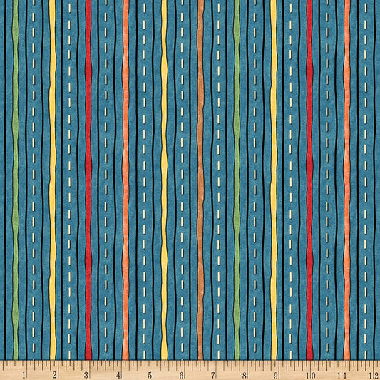 Wild Things Stripe Dark Dusty Blue Quilting Treasures Cotton Fabric