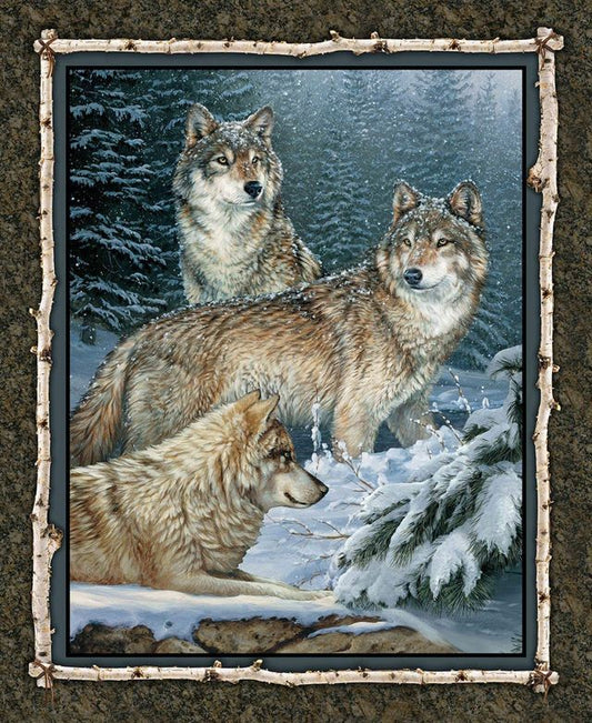 Wild Wings Contemplation Wolf Wolves the Snow Wall Panel 36" Multi Springs Creative Cotton Fabric
