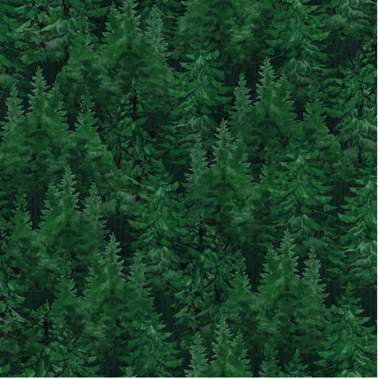 Wilderness Forest Pine Trees Blue Green Oasis Fabrics Cotton Fabric