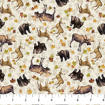 Naturescapes Wilderness Animal Toss Beige Multi Greg Alexander Northcott Cotton Fabric