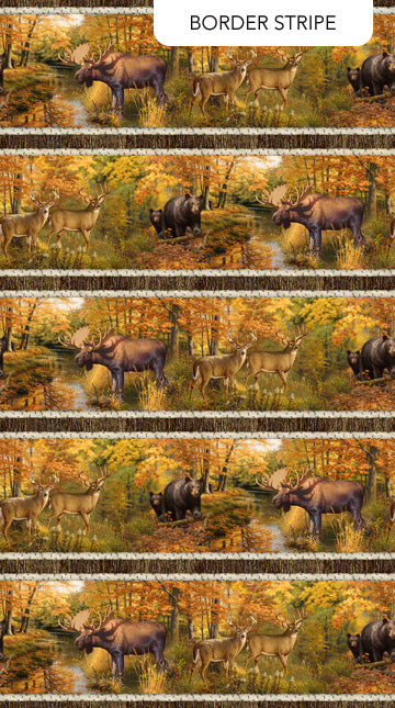 Naturescapes Wilderness Border Stripe Brown Multi Greg Alexander Northcott Cotton Fabric
