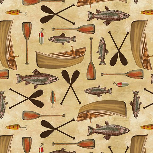 Wilderness Trail Canoes Ivory Ed Wargo Blank Quilting Cotton Fabric