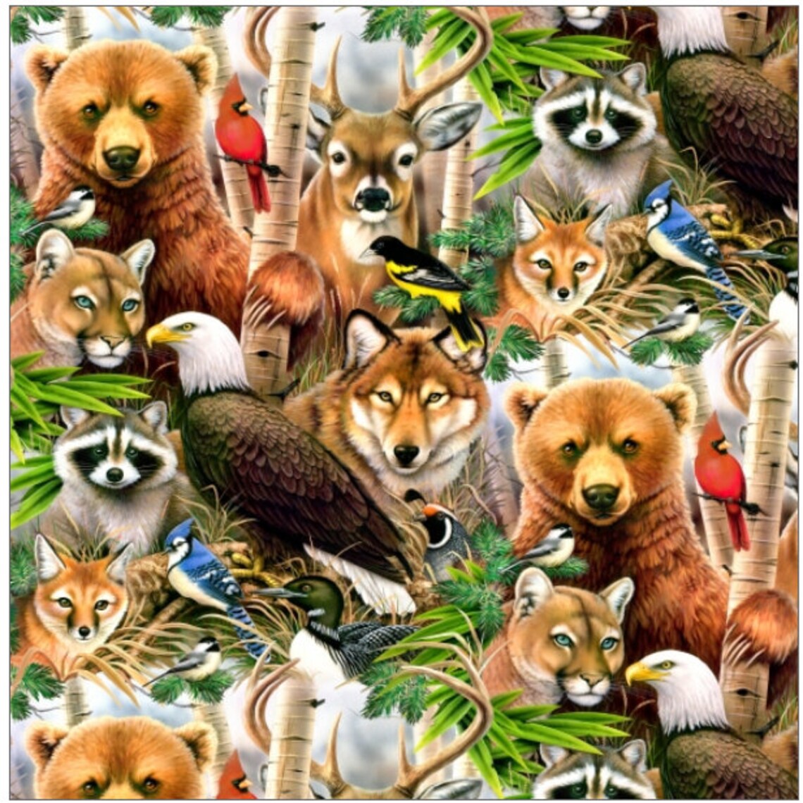 Wildlife Refuge Packed Animals Multi Elizabeth's Studio Cotton Fabric