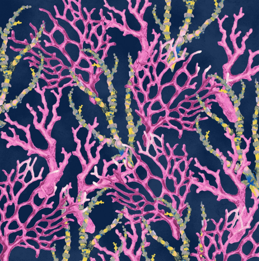 Windham Fabric Coral Reef Magenta Seahorses Cotton Fabric