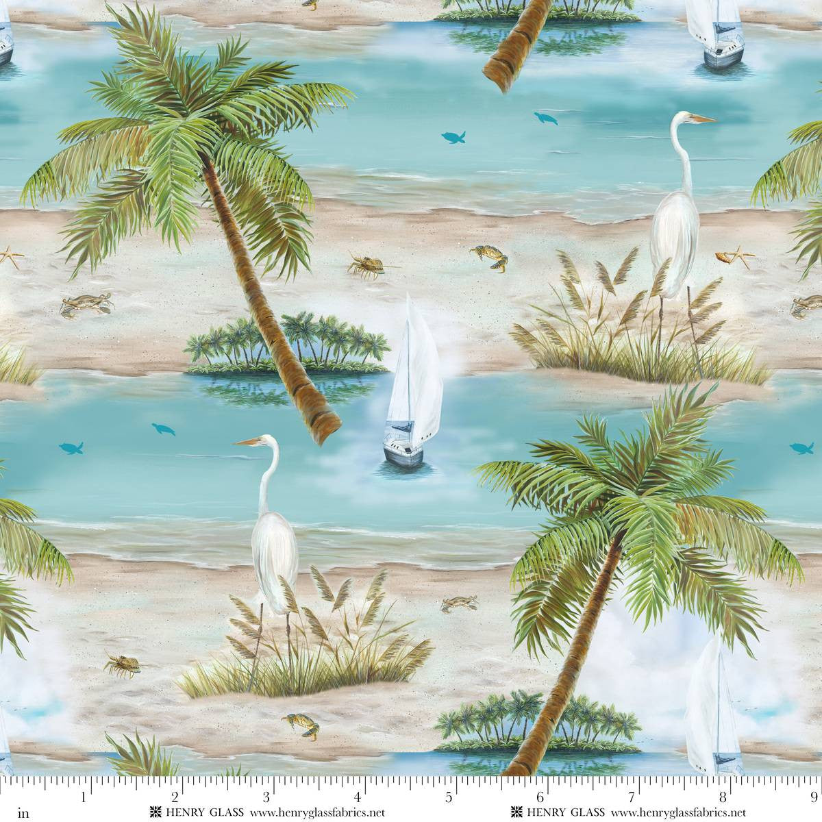 Window to Paradise Scenic Island Sand Beige Lisa Sparling Henry Glass Cotton Fabric HG-2331-31