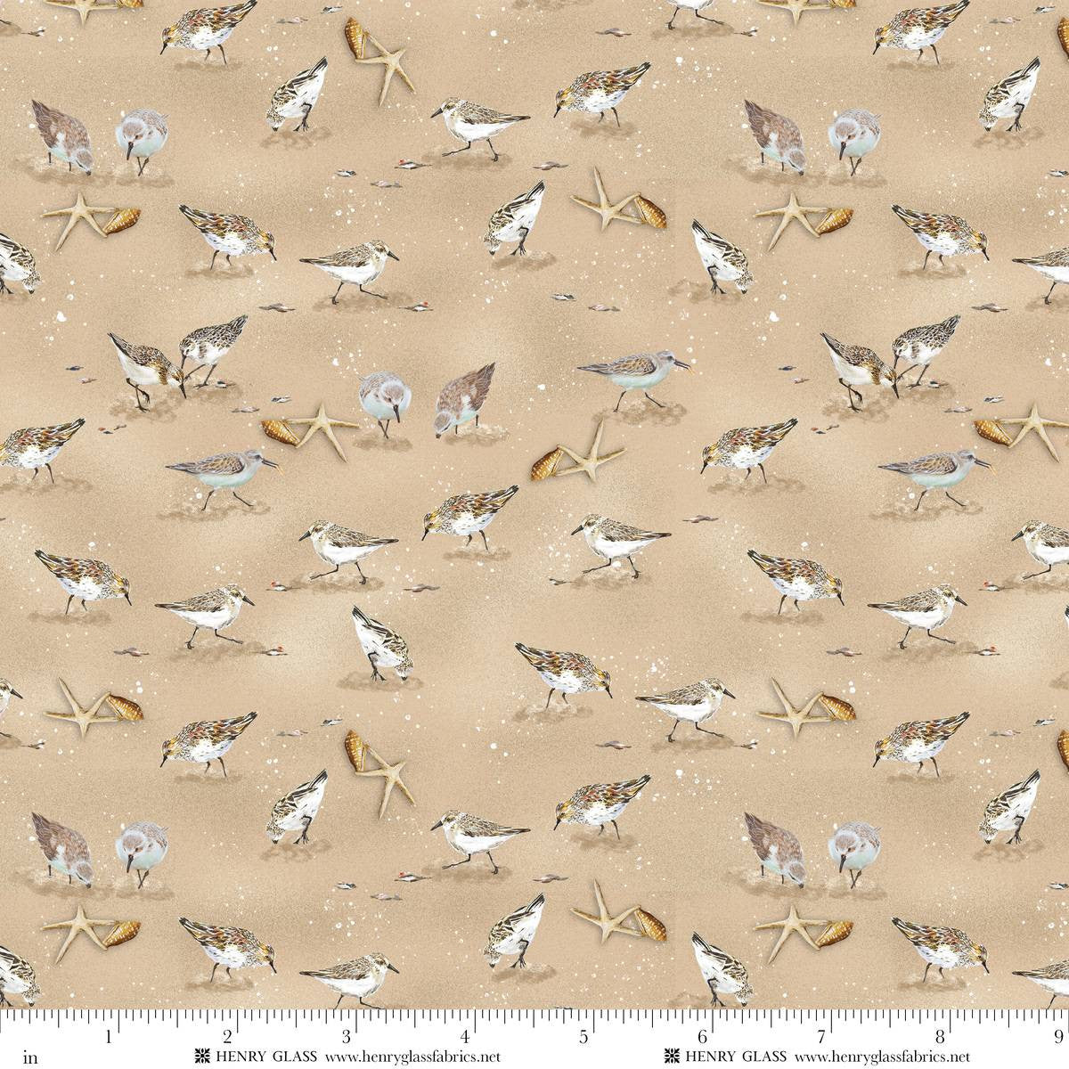 Window to Paradise Shorebirds Sand Beige Lisa Sparling Henry Glass Cotton Fabric HG-2327-31