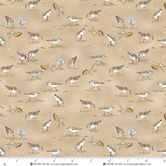 Window to Paradise Shorebirds Sand Beige Lisa Sparling Henry Glass Cotton Fabric HG-2327-31