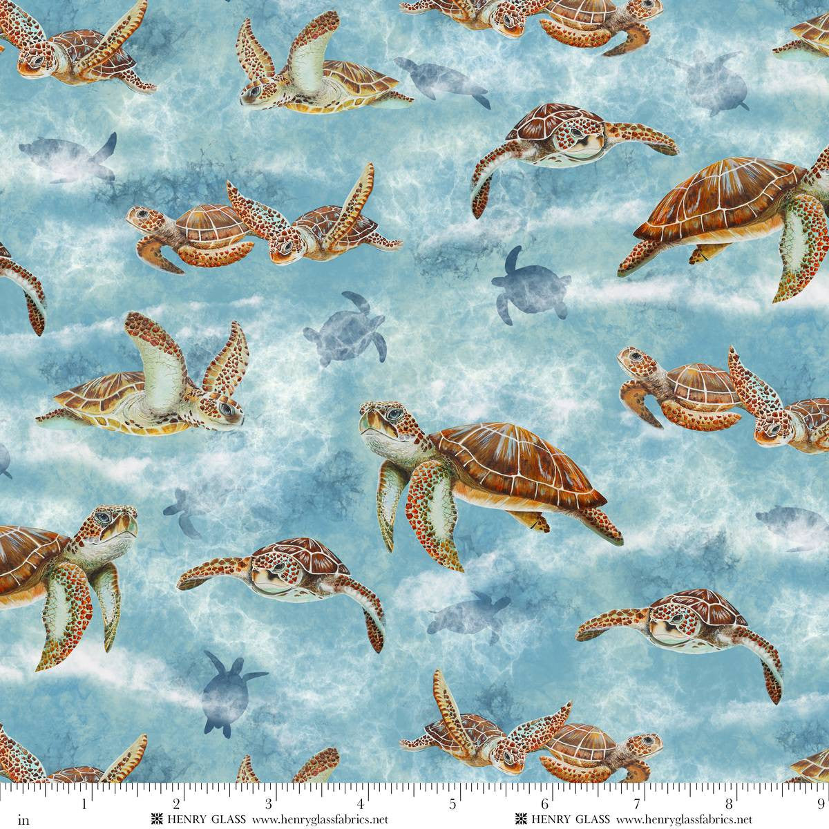 Window to Paradise Turtles Bay Blue Lisa Sparling Henry Glass Cotton Fabric HG-2328-11