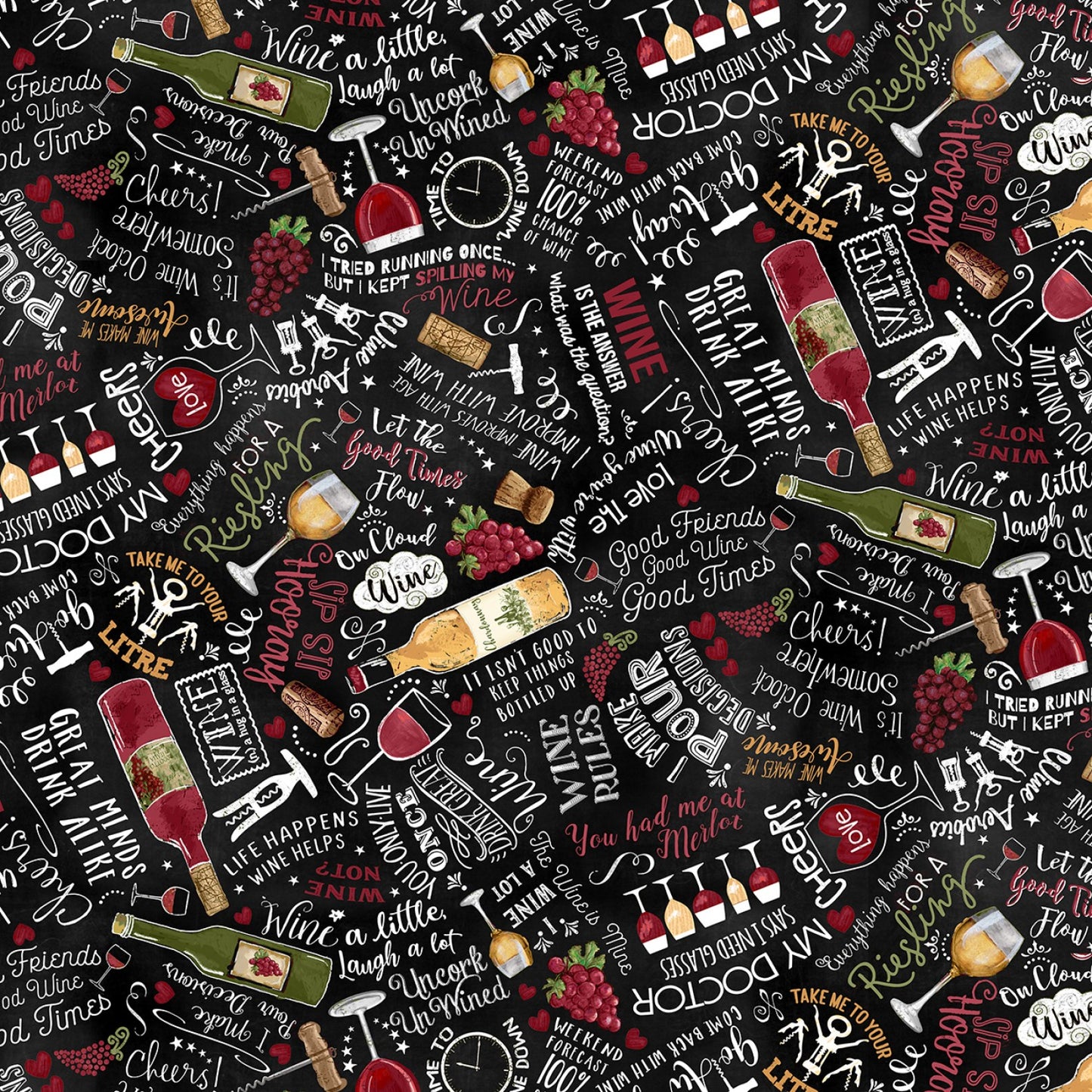 Wine Cellar Text Black Timeless Treasures Cotton Fabric