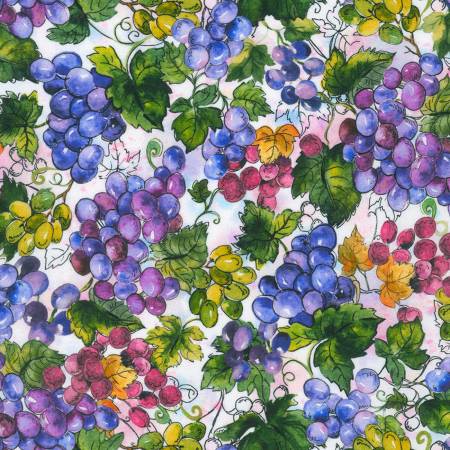 Wine Club Grape Clusters Blanc Multi Elena Vladykina Robert Kaufman Cotton Fabric