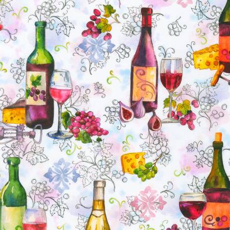 Wine Club Wine Bottles & Glasses Wine White Elena Vladykina Robert Kaufman Cotton Fabric