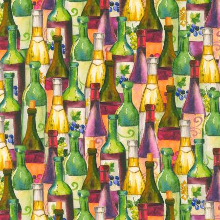 Wine Club Wine Bottles Wine Multi Elena Vladykina Robert Kaufman Cotton Fabric