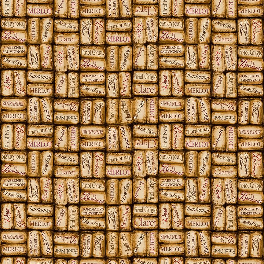 Wine Country Packed Wine Corks Words Cork Brown Dona Gelsinger Timeless Treasures Cotton Fabric