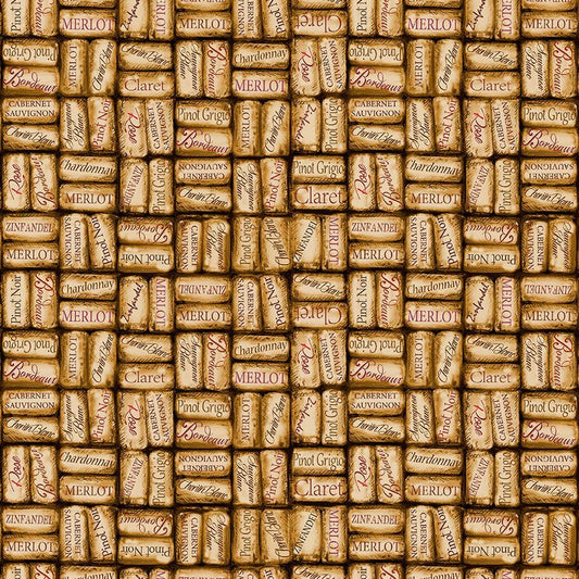 Wine Country Packed Wine Corks Words Cork Brown Dona Gelsinger Timeless Treasures Cotton Fabric