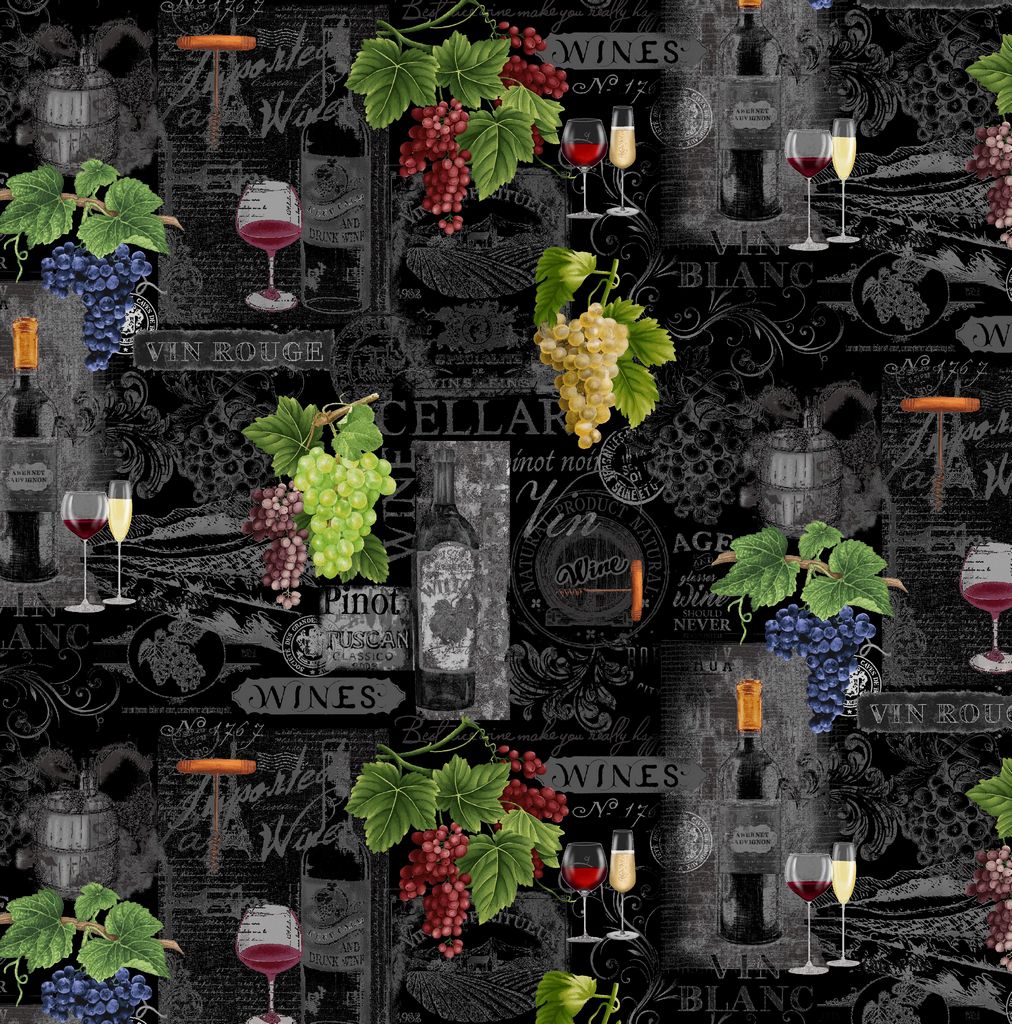 Wine Tasting Wine Chalkboard Black Timeless Treasures Cotton Fabric