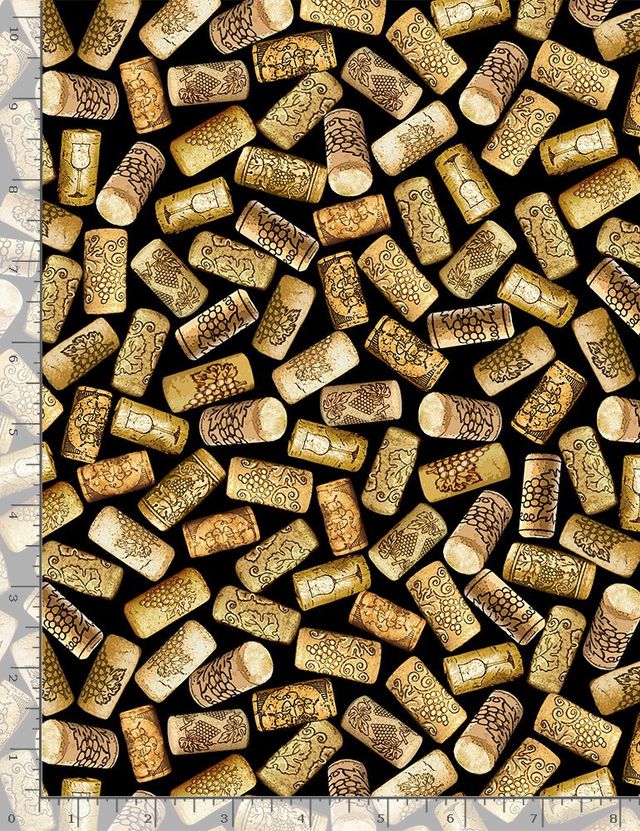 Wine Corks Black Timeless Treasures Cotton Fabric