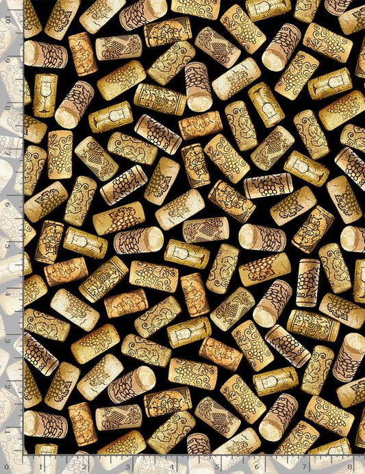 Wine Corks Black Timeless Treasures Cotton Fabric
