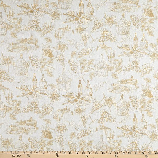 Wine Grapes Bottles Etchings Natural Timeless Treasures Cotton Fabric