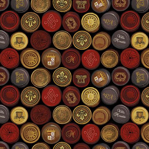 Wine Night Wine Seals Black Mary Beth Baker Henry Glass Cotton Fabric