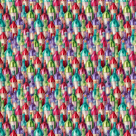 Wine O' Clock Bottled Up Color Multi Courtney Morgenstern 3 Wishes Cotton Fabric 3W-24577-MULTI