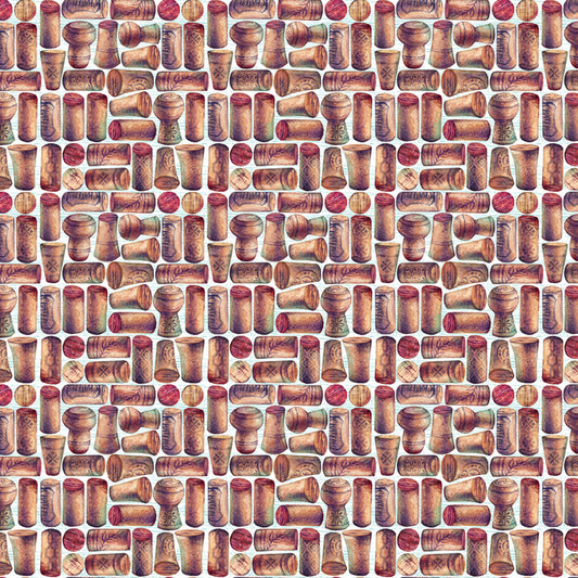 Wine O' Clock Sealed with Style Corks White Courtney Morgenstern 3 Wishes Cotton Fabric 3W-24577-MULTI