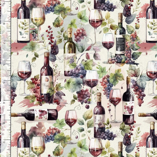 Wine Tasting Wine Bottles & Glasses Multi Timeless Treasures Cotton Fabric TT-WINE-CD4174-MULTI