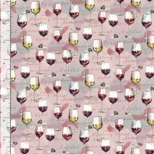Wine Tasting Wine Glasses Rose Timeless Treasures Cotton Fabric TT-WINE-CD4176-ROSE