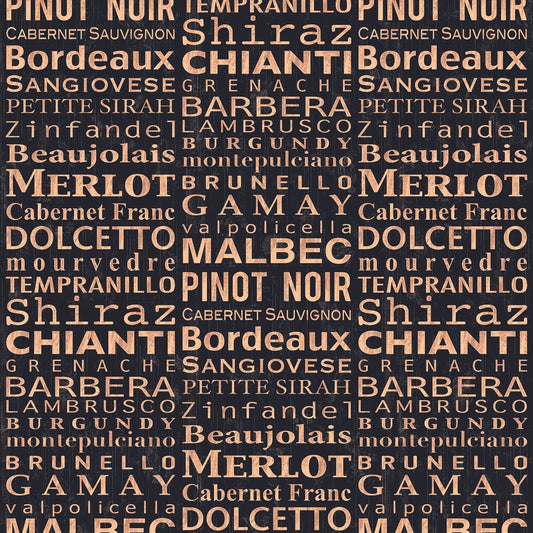 Wine Words Black Charcuterie and Cheese Sykel Cotton Fabric
