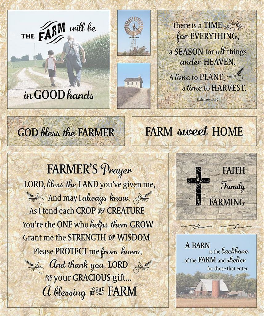Wing and a Prayer Farm Sweet Home Panel 36"  Farmer Prayer Timeless Treasures Cotton Fabric TT-PANELJT-CD3610-WHEAT