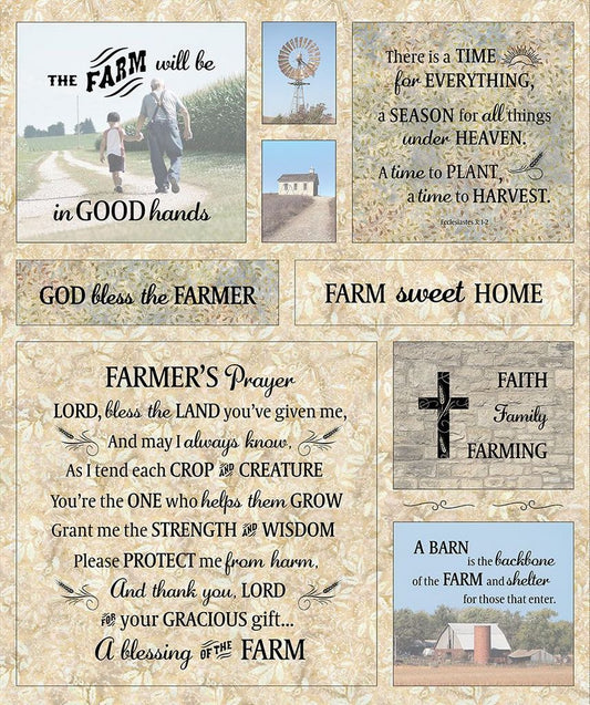 Wing and a Prayer Farm Sweet Home Panel 36"  Farmer Prayer Timeless Treasures Cotton Fabric TT-PANELJT-CD3610-WHEAT
