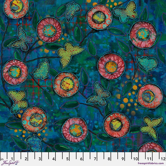 Wings of Wonder Tapestry Blue Sue Penn Free Spirit Cotton Fabric FS-PWSP114.BLUE
