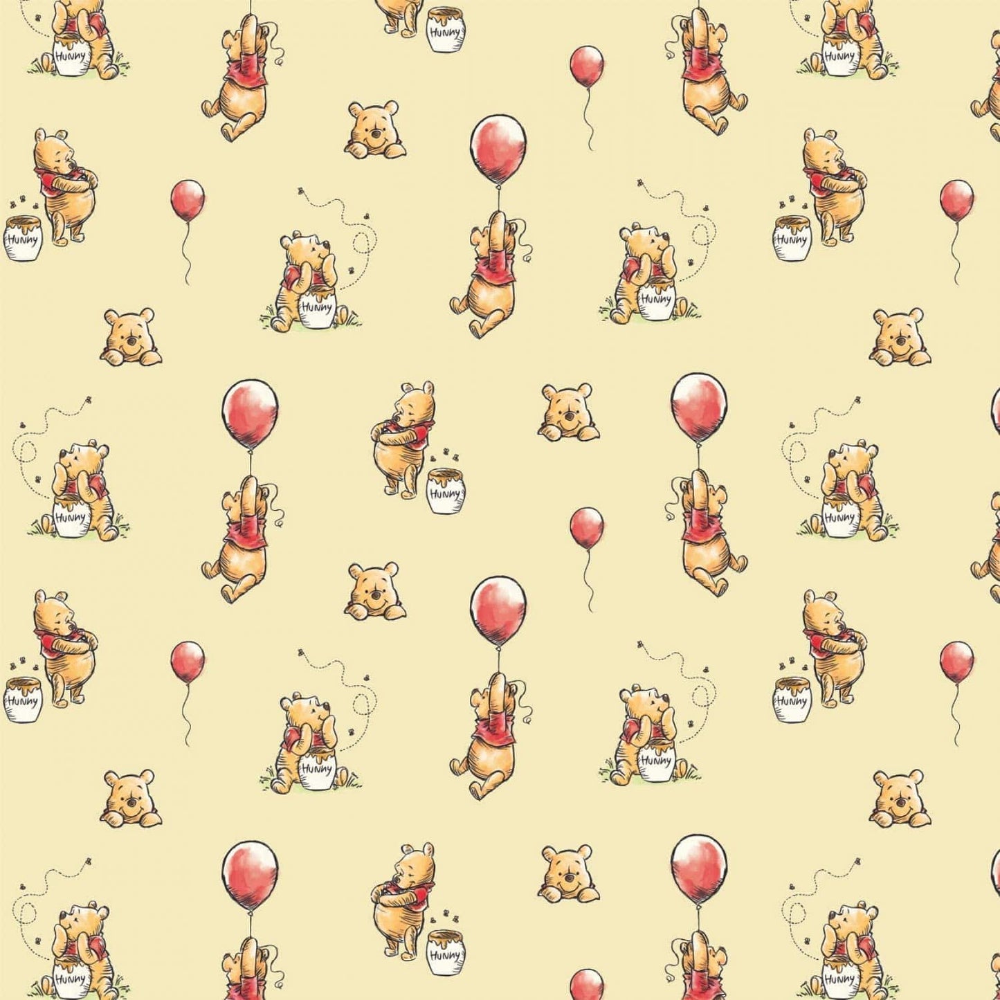 Winnie The Pooh Balloon Yellow Classic Collection Camelot Cotton Fabric