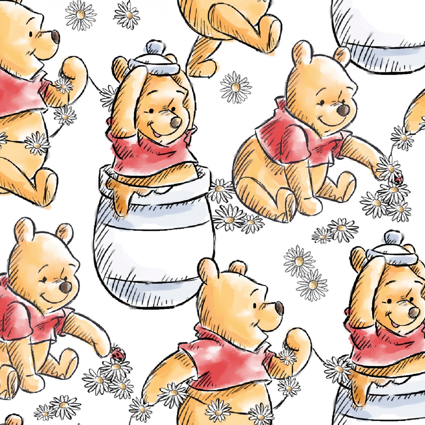 Winnie the Pooh Disney Licensed Pooh Playing White Springs Creative Cotton Fabric