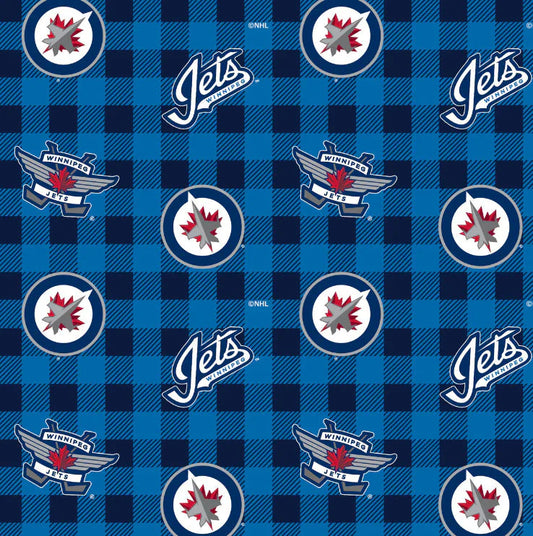 Winnipeg Jets NHL Hockey Check FLANNEL Sykel Enterprises Cotton Fabric NHL-1192-JET